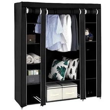 New Black 69" Clothes Large Storage Space Organizer Portable Cabinet Closet Rack