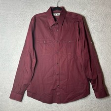 Express T Shirt Mens XL 17-17.5 Burgundy Long Sleeve Button Down Extra Slim Fit