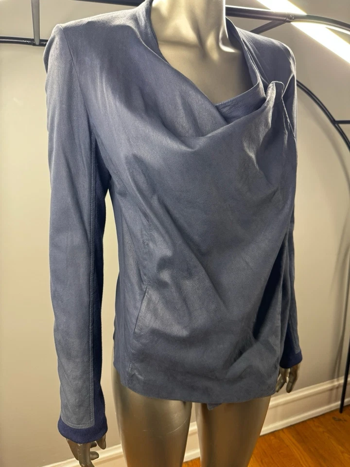 Chaqueta de cuero de piel de oveja azul pizarra Helmut Lang talla A Foto 4 de 4