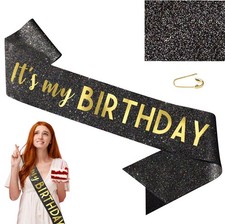 Black It's My Birthday Sash Women Girls Men Boys Party Decorations Accessories