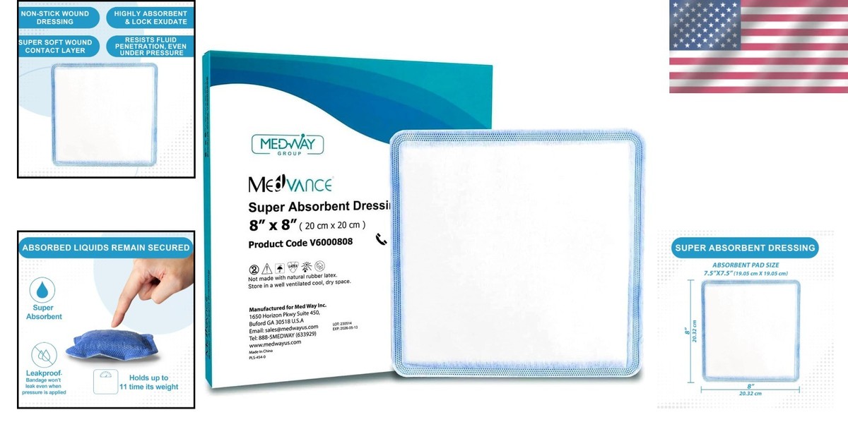 Leak-Proof Super Absorbent Bandages 8"x8" Hypoallergenic Dressing 5 Count | eBay Leak-Proof Super Absorbent Bandages 8"x8" Hypoallergenic Dressing 5 Count | eBay
