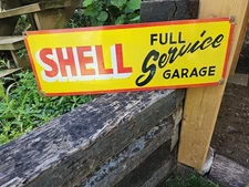 GIANT VINTAGE SHELL SERVICE STATION PORCELAIN SIGN  36" X 12" NICE COLORS