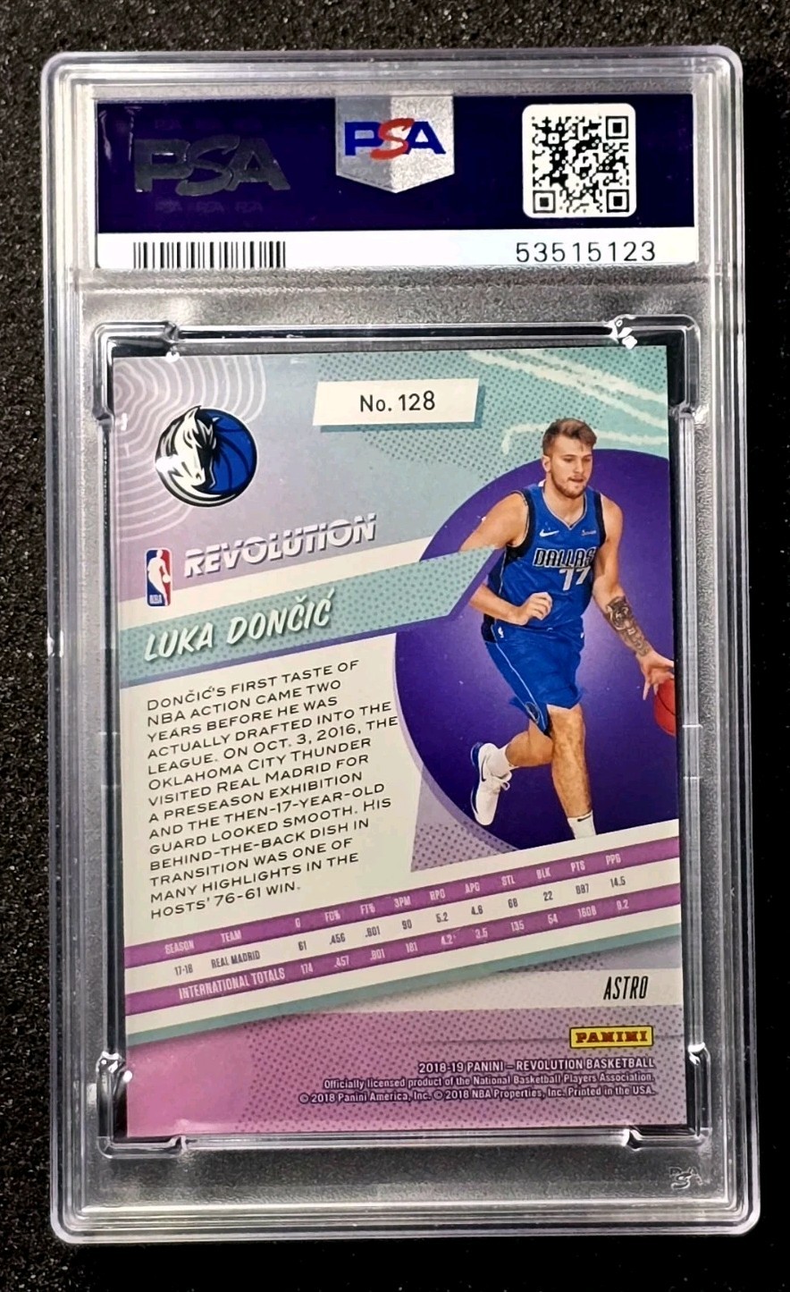 2018-19 Panini Revolution #128 LUKA DONCIC Astro Parallel Rookie RC PSA 9 MINT view 2