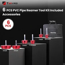 TOOVEM 6PC PVC Pipe Reamer Kit Plastic Reamer Fitting Reamer Standard 1/2" Drill