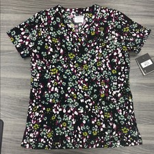 White Cross Women's Multicolor Abstract Scrub Top Women's Size XS