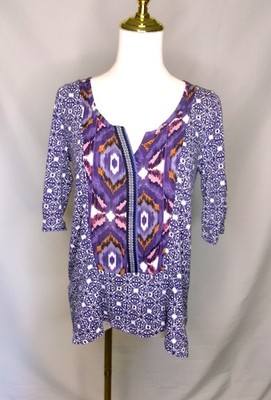 Akemi + Kin Anthropologie Mixed Print Boho Tunic Top Purple Blue Size Small