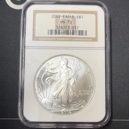 U.S. Mint American Eagle 2002 1 oz Silver MS 70 NGC #326003-037