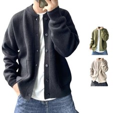 Herren Neu Solide Strickjacke Warm Dick Langarm Pullover Jacke für Männer