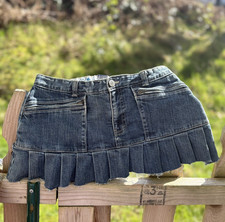Vintage 2004 Y2K Gap Kids Denim Skirt 16 Pleated Zip Pockets Floral Cute