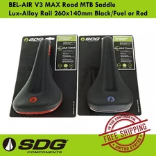 SDG BEL-AIR V3 MAX Lux-Alloy Rail Saddle 260x140mm Black/Fuel or Red Road MTB