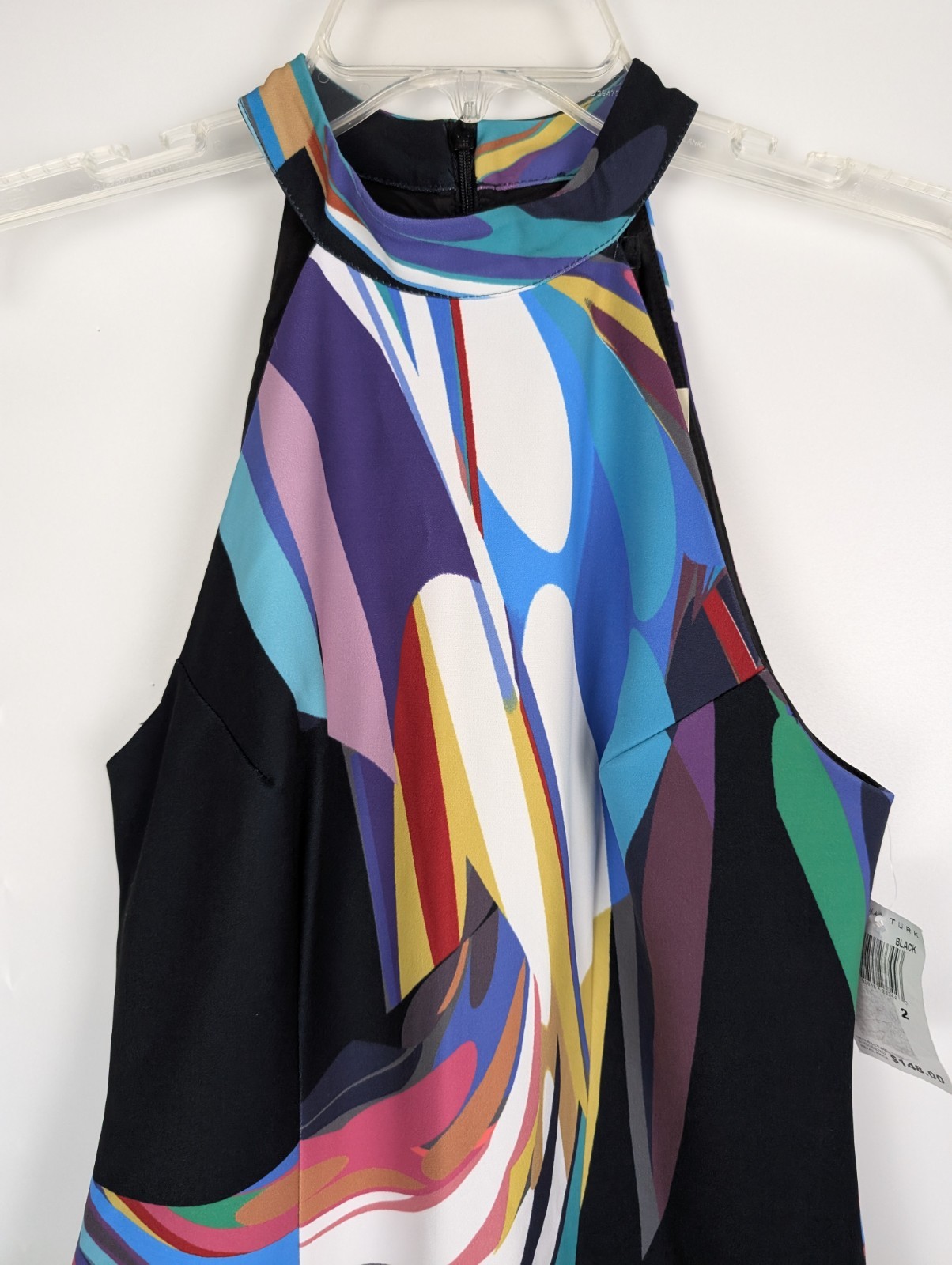 Trina Turk Emotion Color Swirl Sheath Halter Midi Dress Size 2 Resort Vacation