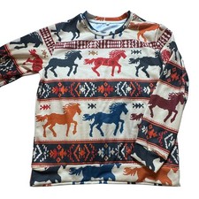 Women s Horse Print Western Southwestern Sweatshirt S Equestrian Cozy Pullover