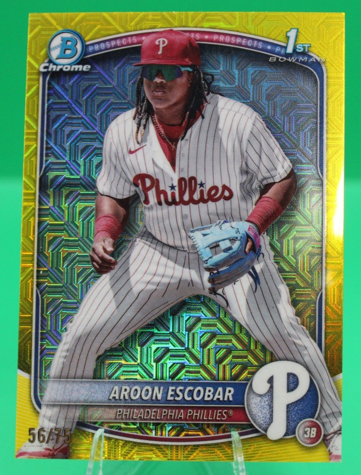 2025 Bowman Chrome Prospects Aroon Escobar #BCP-65 Yellow Mojo Refractor /75