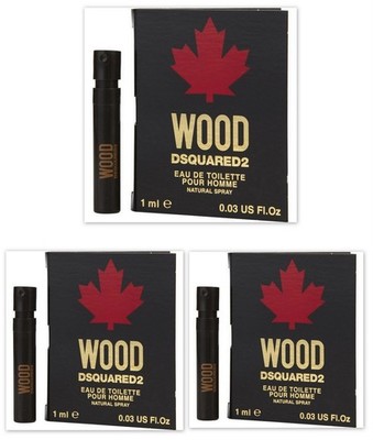 3x DSQUARED2 WOOD Homme Men Sample 0.03 oz 1 ml Eau De Toilette Spray On Carded