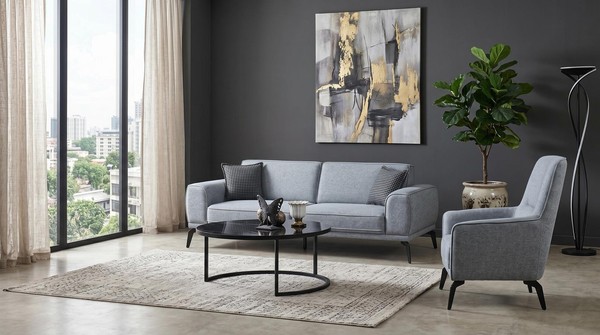 Sofa Set 3-Sitzer Sofa Sessel Couchtisch Modern Grau Anthrazit Stilvoll-image