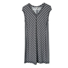 Talbots Dress Womens Size Petite M MP Black White Chevron Stretch V Neck Casual
