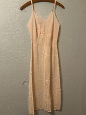 Vtg 40s Seamprufe Slip Dress Nightgown Lingerie Pink Satin Acetate Rayon Sheer