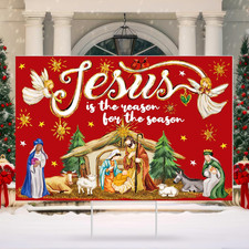 24 x 16 Inch Jesus Is the Reason for the Season Sign with H Stake Christmas H...