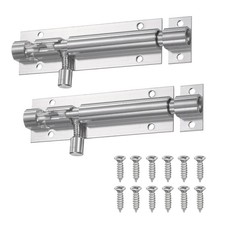 2 Pack Barrel Bolt Locks, 4 Inch Sliding Door Lock Latch with Screws, Silver
