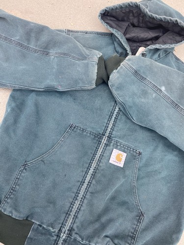 VTG Carhartt Active Jacket Medium JQ243 Hunter Green HTG Distressed 1994 Rare - Picture 6 of 8