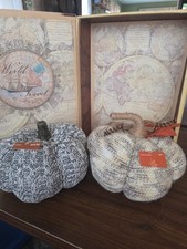 FALL KNIT FABRIC PUMPKINS SET OF 2 7 in  8 in R2