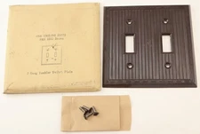 Uniline Two Gang Tumbler Switch Plate / 91072 / Ribbed Brown Bakelite / NOS /MTT