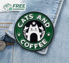 Cute Cats Coffee Enamel Pin Brooch Lapel Badge Handmade Gift Cat Lover