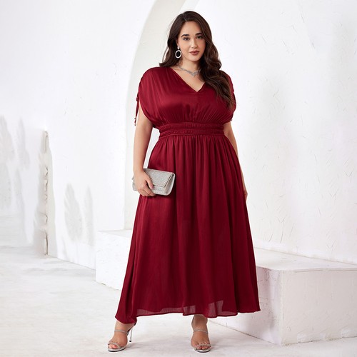 Plus Size Women Elegant Satin V Neck Maxi Dress Evening Cocktail Party Dresses - Picture 7 of 21