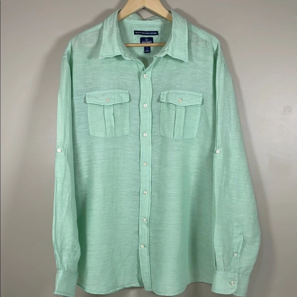 OLD NAVY Men's Soft Jade Long Sleeve XXL Linen Blend Button Down Shirt Resort