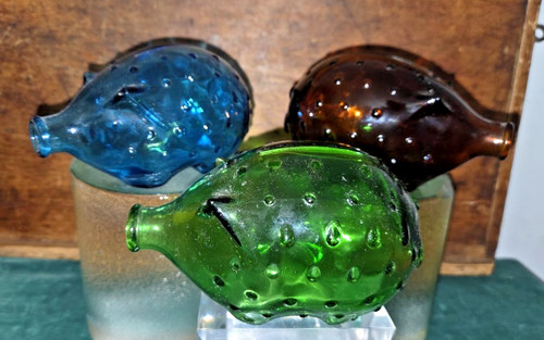 3 Holmegaard Vintage Blue Green & Amber Glass Pig Piggy Bank Sweden Mid Century