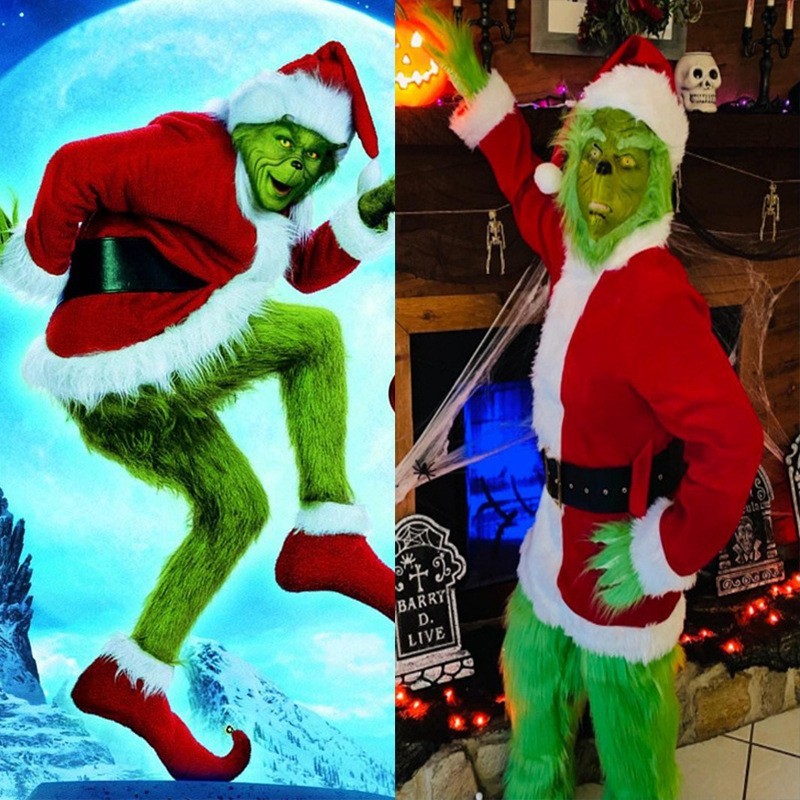 Adult Green Monster Costume Mask Cosplay Christmas Santa Fancy Dress Outfit XMAS image 8