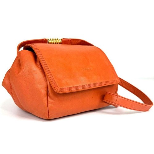 LOEWE Leather Shoulder Bag Orange Gold Width 24cm Womens Rare Vintage Japan