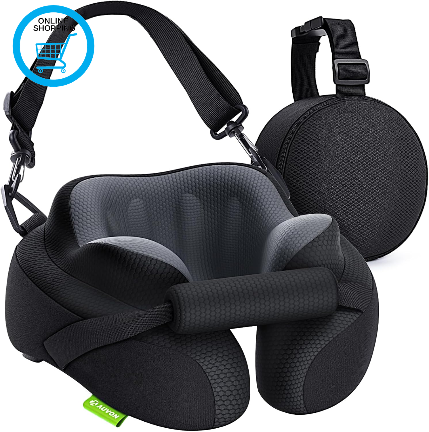 Travel Neck Pillow with Chin-Support Design & Straps to Airplane Seat, Stabilize
