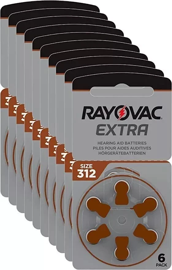 PANASONIC Rayovac Size 312 PR41 DA312 ZA/PR312 Zinc Hearing Aid Batteries Brown 30/60 pack