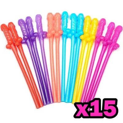 RED STAR 15 x Multi-colour Hen Night Party Fun Willy Penis Straws Novelty Drinking Bride