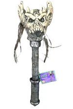 Sorcerer HORNED WARRIOR SKULL STAFF Wand Scepter Cosplay Costume Prop Accessory