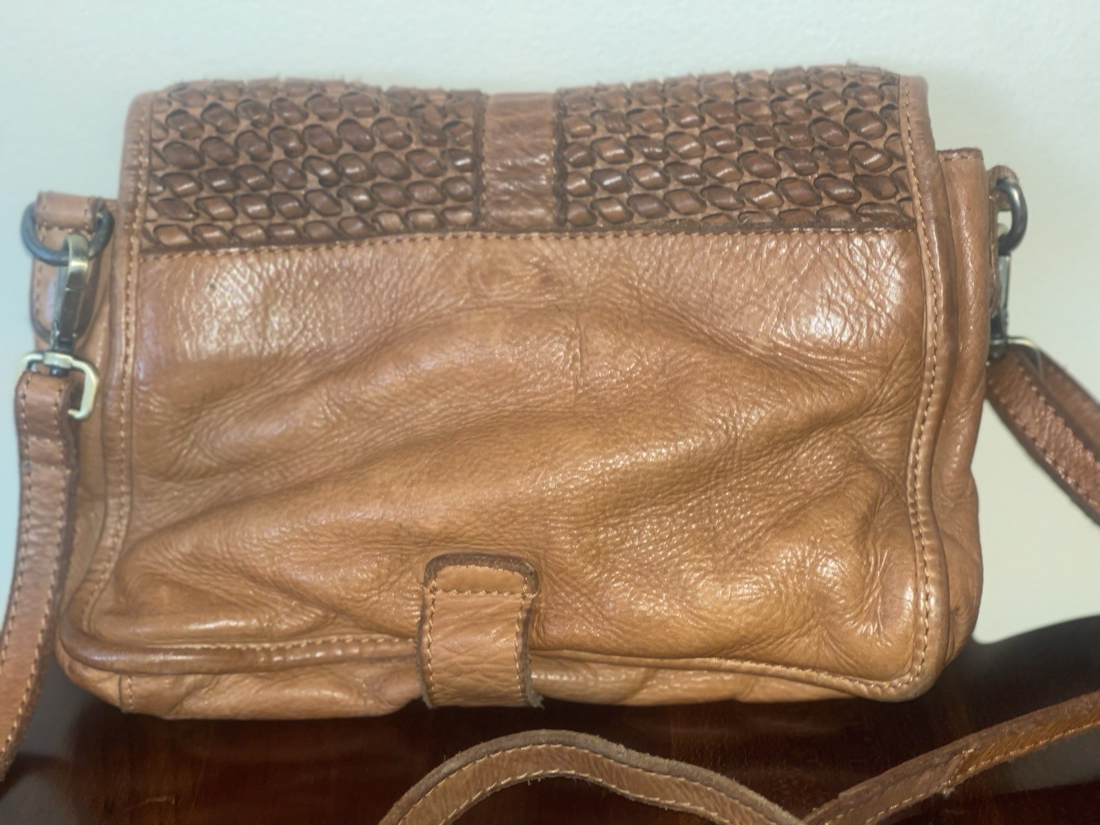 Leather Small Cross Body Weaved Patterned Casual … - image 3