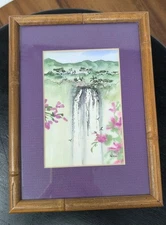 Small Framed Watercolor Painting Waterfall By Patrice