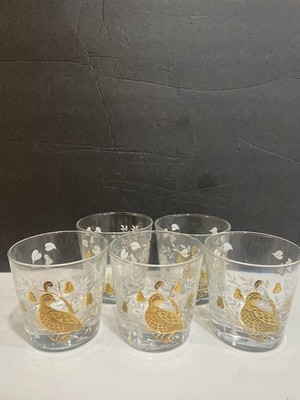 Vintage 5 Libbey partridge pear tree glasses Barware holiday 24K Cocktail
