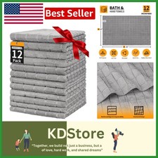 12 Pack Microfiber Hand Towels 25x15in Quick Dry Lint Free Soft Absorbent Grey