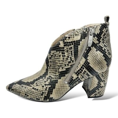 MARC FISHER Retta Snakeskin Booties Chunky Block Heel Pointy