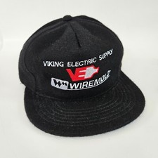 Vintage Trucker Hat Wool Blend USA Made Strapback Baseball Cap Black Flat Bill