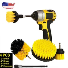 4Pcs Car Wheel Tire Scrub Cleaning Brush Kit Auto Washing Cleaner Tool For Drill