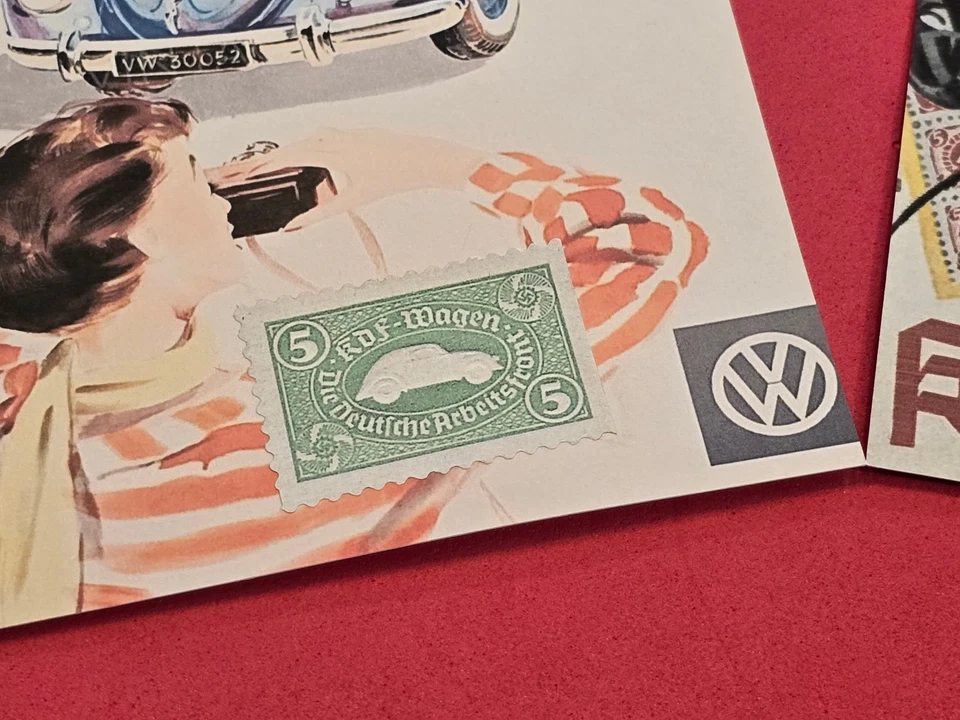 TERCER Reich vw volkswagen auto car ad nazi lote de postales alemanas x 2 con sello Foto 2 de 3