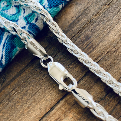 #ad Real Solid 925 Sterling Silver Diamond Cut Wheat Spiga Rope Chain Necklace Italy $140.99