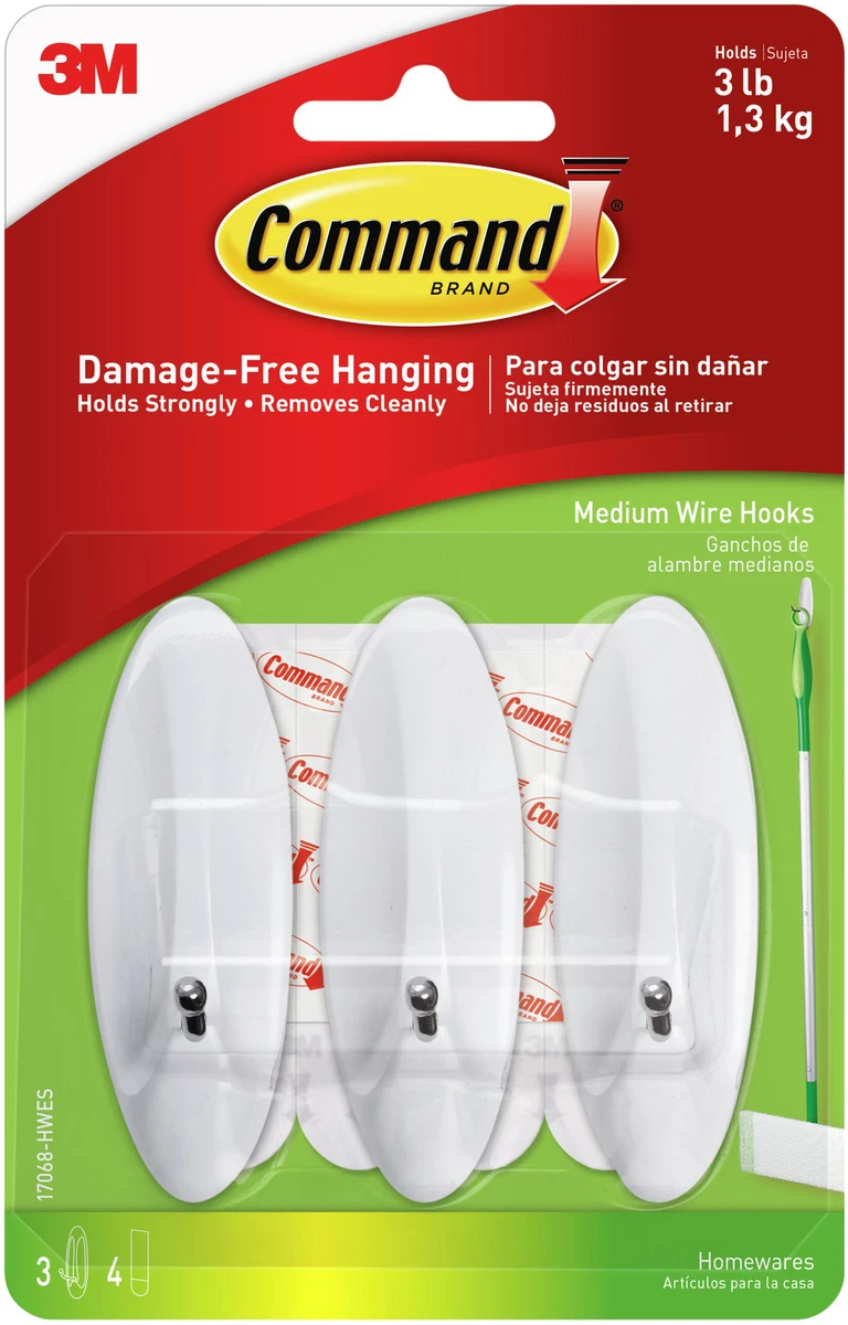 Command Medium Wire Hooks, White, 2 Hooks, 4 Strips Per Pack 