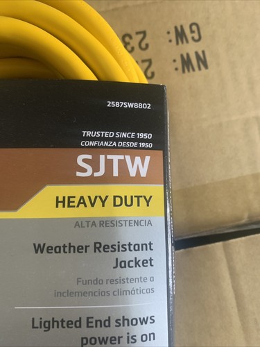 Heavy Duty Extension Cord Hi Visibility 25 ft Light Plug Yellow 12/3 SJTW 2883 - Picture 4 of 9