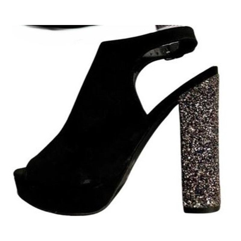 Charlotte Russe Heels Womens Size 6 Black Faux Suede Open Toe Sparkly 5” Heels