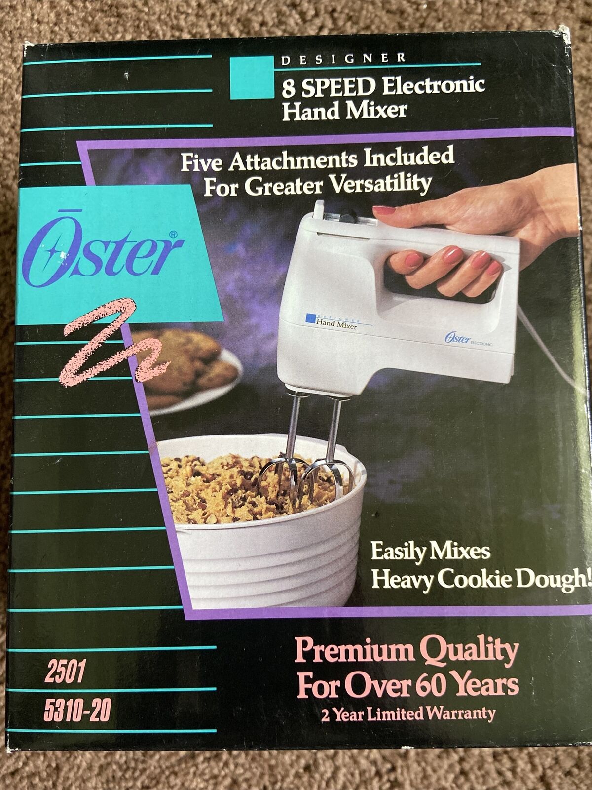 Vintage Oster 2501 5310-20 8 Speed Electronic Hand Mixer All Att