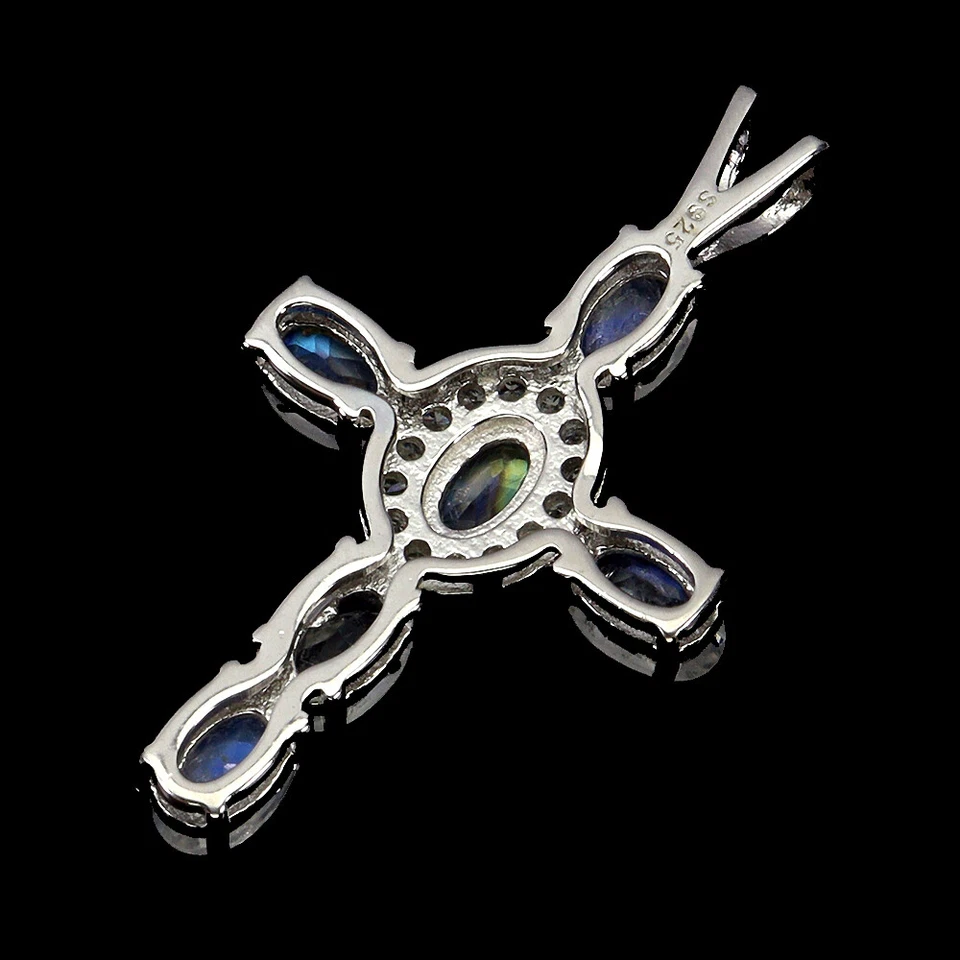 Colgante de plata de ley 925 ovalado piedra lunar cruz piedras preciosas joyería Foto 3 de 4